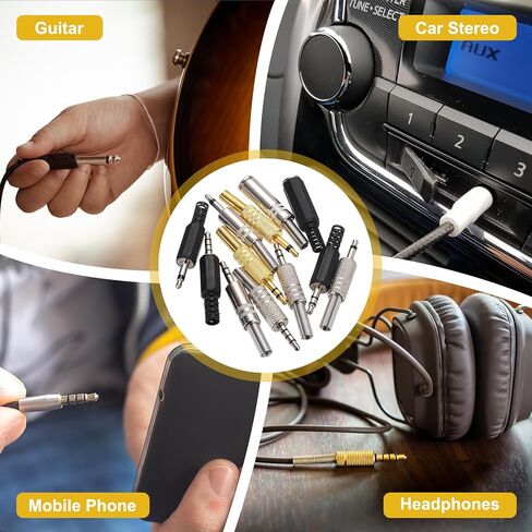 MECCANIXITY 10 Pcs 1/8" TS Audio Male Plug, 3.5mm Mono Jack Plug Adapter Replacement, 2 Pole Solder Jack Cable Connector for Speaker Microphone Guitar (Carved Style, Golden) in Saudi Arabia