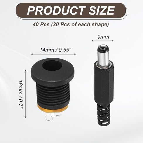 MECCANIXITY 20 قطعة DC5521 مقبس الطاقة أنثى لوحة جبل موصل + 20 قطعة DC5521 ذكر التوصيل للجيتار ، صوت السيارة ، مصدر الطاقة in Kuwait