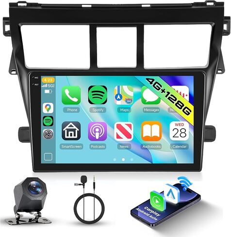 [4G+64G] ستيريو سيارة Android لسيارة Toyota Vios Yaris 2007-2014 راديو مع راديو Carplay Android التلقائي، شاشة لمس Hodozzy 9 بوصة مع نظام تحديد المواقع العالمي، وصلة مرآة، بلوتوث، واي فاي، DSP، راديو FM/RDS in Saudi Arabia