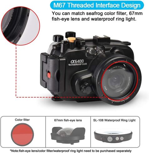 Professional Underwater Camera Housing Case for Sony A6400, 60M/195FT Waterproof Depth, with M67 Thread Interface, Compatible with Color Filter, Fish-Eye Lens (YH-A6400) in Saudi Arabia