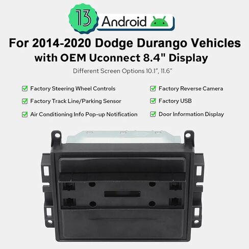 راديو السيارة Joying لترقية Dodge Durango 2014-2020، وحدة رأس Android 13 مقاس 11.6 بوصة IPS تعمل باللمس ستيريو لشاشة OEM مقاس 8.4 بوصة، مع CarPlay وAndroid Auto، AM/FM، ملاحة GPS (JY-DD203T8) in Kuwait