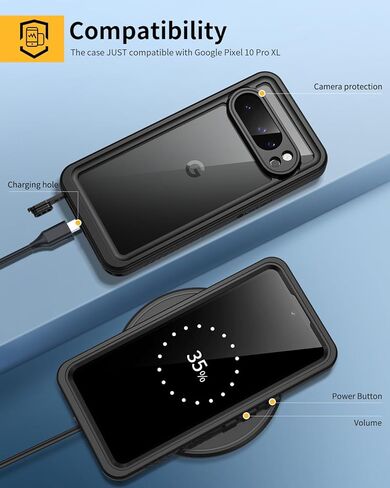 Lanhiem Pixel 10 Pro XL Case, IP68 Waterproof Dustproof Case with Built-in Screen Protector, Rugged Full Body Shockproof Protective Clear Cover for Google Pixel 10 Pro XL 6.8 Inch, Black in Saudi Arabia