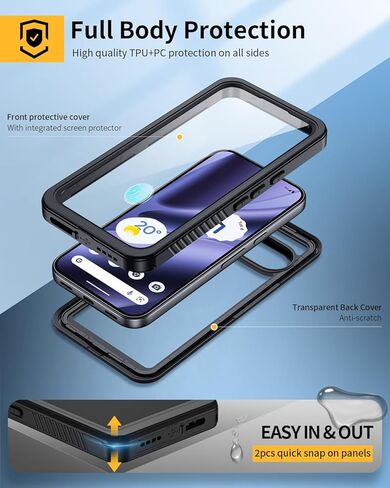 Lanhiem Pixel 10 Pro XL Case, IP68 Waterproof Dustproof Case with Built-in Screen Protector, Rugged Full Body Shockproof Protective Clear Cover for Google Pixel 10 Pro XL 6.8 Inch, Black in Saudi Arabia