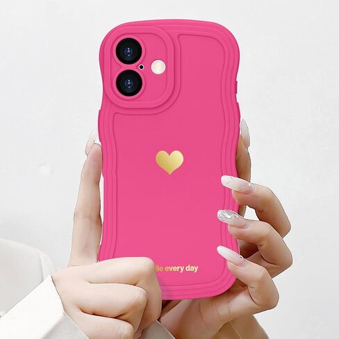 LAPOPNUT for iPhone 16 Plus Case Cute Heart Simple Wave Frame Case Aesthetic Design Solid Color Girls Women TPU Silicone Slim Phone Cover for iPhone 16 Plus,Rose red in Kuwait