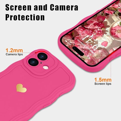 LAPOPNUT for iPhone 16 Plus Case Cute Heart Simple Wave Frame Case Aesthetic Design Solid Color Girls Women TPU Silicone Slim Phone Cover for iPhone 16 Plus,Rose red in Kuwait