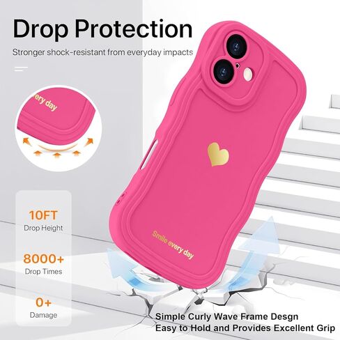 LAPOPNUT for iPhone 16 Plus Case Cute Heart Simple Wave Frame Case Aesthetic Design Solid Color Girls Women TPU Silicone Slim Phone Cover for iPhone 16 Plus,Rose red in Kuwait