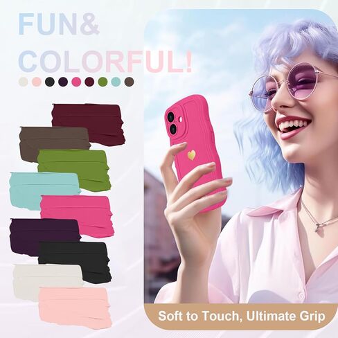 LAPOPNUT for iPhone 16 Plus Case Cute Heart Simple Wave Frame Case Aesthetic Design Solid Color Girls Women TPU Silicone Slim Phone Cover for iPhone 16 Plus,Rose red in Kuwait