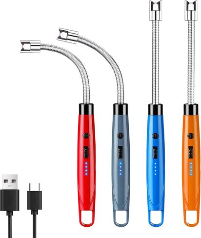 ولاعة شمعة كهربائية قابلة لإعادة الشحن عبر USB مع رقبة مرنة 360 درجة، شاشة عرض طاقة LED، قفل أمان، مقاومة للرياح، عديمة اللهب، ولاعات قوسية طويلة، 4 عبوات (HB-088B-4Pcs) in Saudi Arabia