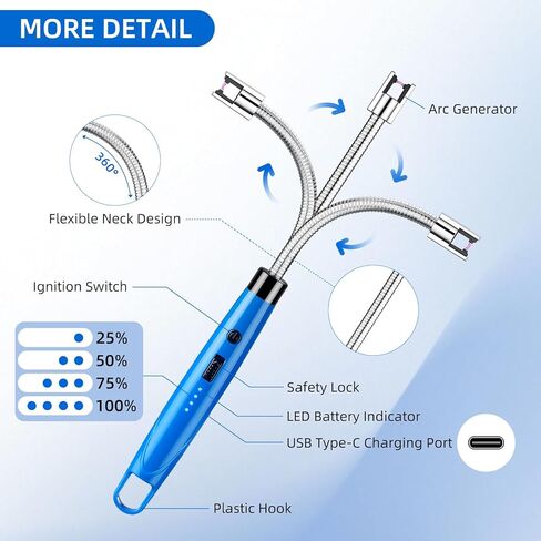ولاعة شمعة كهربائية قابلة لإعادة الشحن عبر USB مع رقبة مرنة 360 درجة، شاشة عرض طاقة LED، قفل أمان، مقاومة للرياح، عديمة اللهب، ولاعات قوسية طويلة، 4 عبوات (HB-088B-4Pcs) in Saudi Arabia