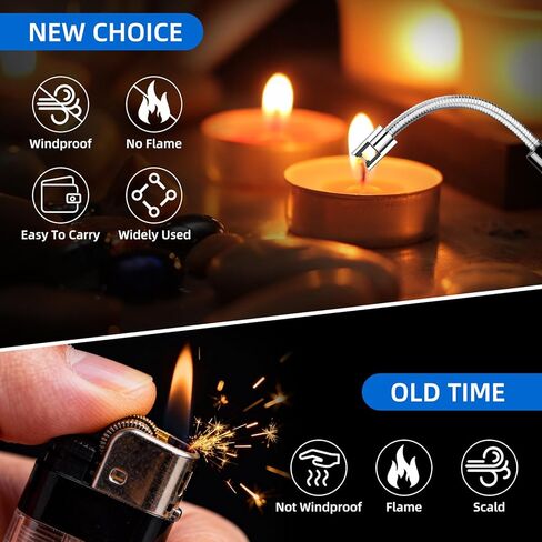 ولاعة شمعة كهربائية قابلة لإعادة الشحن عبر USB مع رقبة مرنة 360 درجة، شاشة عرض طاقة LED، قفل أمان، مقاومة للرياح، عديمة اللهب، ولاعات قوسية طويلة، 4 عبوات (HB-088B-4Pcs) in Saudi Arabia