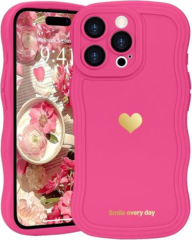 LAPOPNUT for iPhone 16 Plus Case Cute Heart Simple Wave Frame Case Aesthetic Design Solid Color Girls Women TPU Silicone Slim Phone Cover for iPhone 16 Plus,Rose red in Kuwait