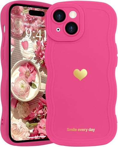 LAPOPNUT for iPhone 16 Plus Case Cute Heart Simple Wave Frame Case Aesthetic Design Solid Color Girls Women TPU Silicone Slim Phone Cover for iPhone 16 Plus,Rose red in Kuwait