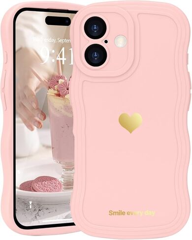LAPOPNUT for iPhone 16 Plus Case Cute Heart Simple Wave Frame Case Aesthetic Design Solid Color Girls Women TPU Silicone Slim Phone Cover for iPhone 16 Plus,Rose red in Kuwait