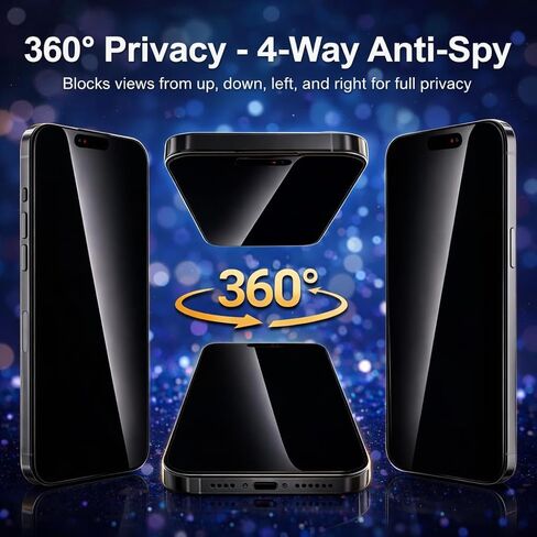 [2+2 عبوة من واقي شاشة الخصوصية 360 درجة لهاتف iPhone 15 Pro Max - [360 درجة 4 اتجاهات مضادة للتجسس] [إزالة الغبار تلقائيًا] [تركيب خالٍ من الفقاعات] - زجاج مقسى مقاوم للكسر in Kuwait