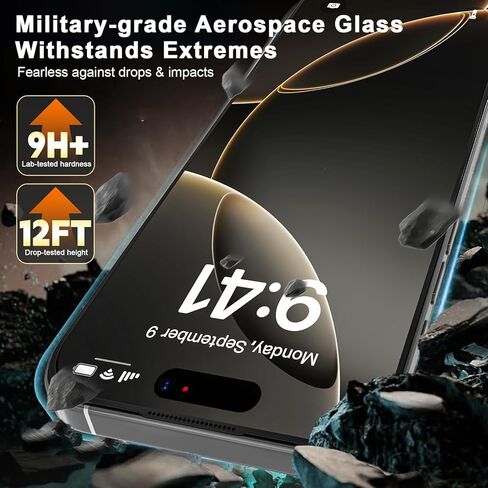 [2+2 عبوة من واقي شاشة الخصوصية 360 درجة لهاتف iPhone 15 Pro Max - [360 درجة 4 اتجاهات مضادة للتجسس] [إزالة الغبار تلقائيًا] [تركيب خالٍ من الفقاعات] - زجاج مقسى مقاوم للكسر in Kuwait