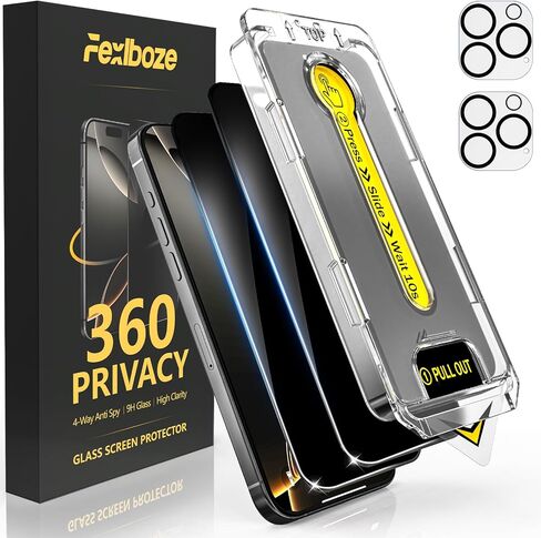 [2+2 عبوة من واقي شاشة الخصوصية 360 درجة لهاتف iPhone 15 Pro Max - [360 درجة 4 اتجاهات مضادة للتجسس] [إزالة الغبار تلقائيًا] [تركيب خالٍ من الفقاعات] - زجاج مقسى مقاوم للكسر in Saudi Arabia