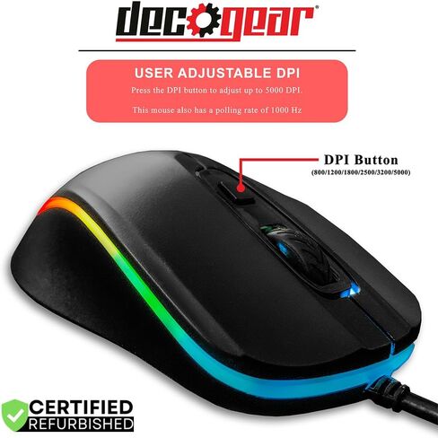 ماوس الألعاب السلكي Deco Gear DGGMOUS - 800-5000 نقطة لكل بوصة قابلة للتعديل - 11 وضع RGB - (متجدد) in Kuwait