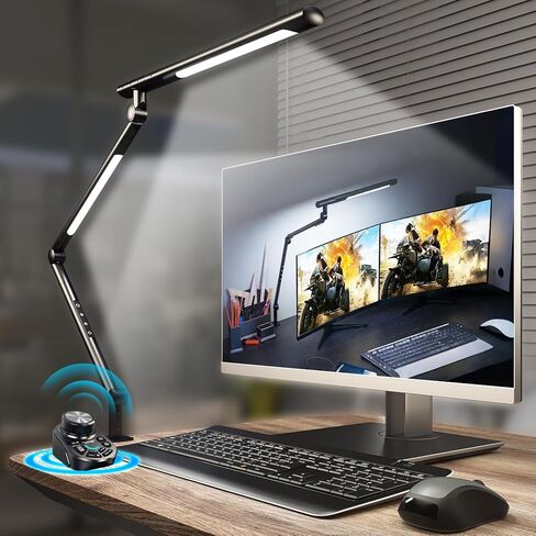 Adjustable LED Desk Lamp Modern Black - Clamp Mount Office Table Light with Desktop Remote Control, Adjustable Brightness & Color Temperature, 5 Lighting Modes for Reading, Computer, DIY in Saudi Arabia
