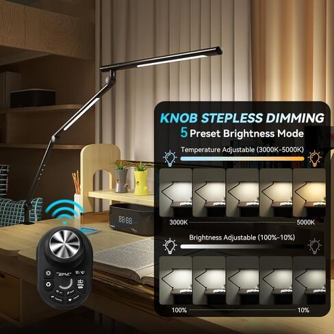Adjustable LED Desk Lamp Modern Black - Clamp Mount Office Table Light with Desktop Remote Control, Adjustable Brightness & Color Temperature, 5 Lighting Modes for Reading, Computer, DIY in Saudi Arabia