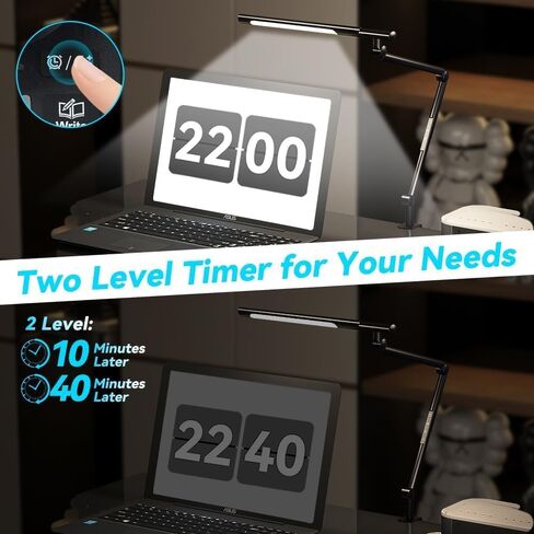 Adjustable LED Desk Lamp Modern Black - Clamp Mount Office Table Light with Desktop Remote Control, Adjustable Brightness & Color Temperature, 5 Lighting Modes for Reading, Computer, DIY in Saudi Arabia