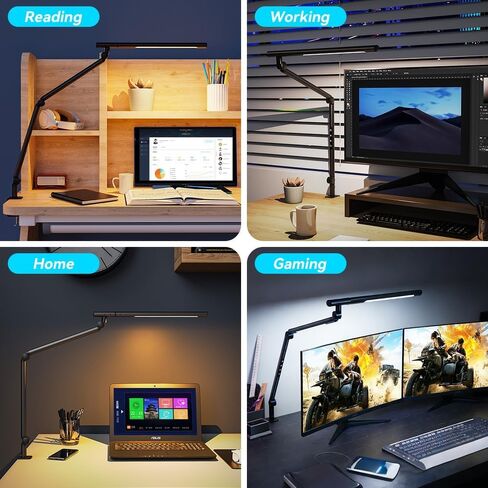Adjustable LED Desk Lamp Modern Black - Clamp Mount Office Table Light with Desktop Remote Control, Adjustable Brightness & Color Temperature, 5 Lighting Modes for Reading, Computer, DIY in Saudi Arabia