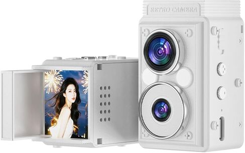Andoer S11 Digital Camera Retro, Dual Lens CCD Camera, Portable TLR Style Retro Point and Shoot Compact Small wit 6 Filter for Beginners Teens Adults Black, White in Saudi Arabia