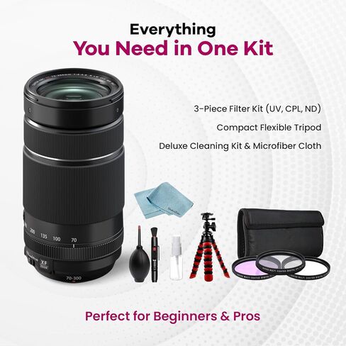 FUJIFILM XF 70-300mm f/4-5.6 R LM OIS WR Lens – Telephoto Zoom Lens with 3-Piece Filter Kit, Tripod, Cleaning Kit & BluebirdSales Microfiber Cloth in Saudi Arabia