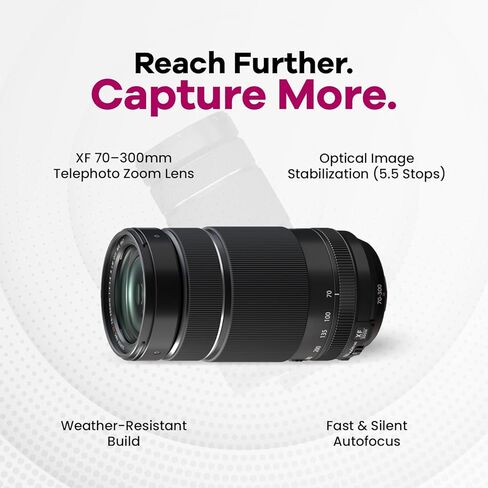 FUJIFILM XF 70-300mm f/4-5.6 R LM OIS WR Lens – Telephoto Zoom Lens with 3-Piece Filter Kit, Tripod, Cleaning Kit & BluebirdSales Microfiber Cloth in Saudi Arabia