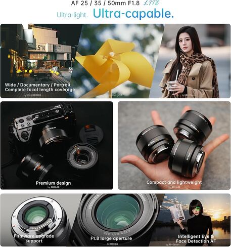 7Artisans AutoFocus 25/35/50mm F1.8 Set APS-C Frame LITE Series Lens F1.8 فتحة كبيرة تدعم التعرف على الوجه/العين متوافقة مع Fujifilm Fuji X-H/T/T30/S/E/A Series Fuji X-E2 Fuji X-T2 in Saudi Arabia