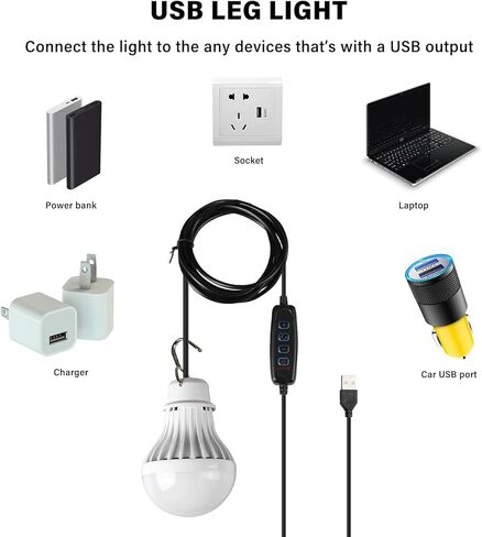 SIXRUN USB LED Lamp, 3 Lighting Modes Warm White Cold White Natural Light 10 Brightness Levels, with Hook and 2.5m Long Wire, for Camping Emergency Home Outdoor Lighting in Saudi Arabia