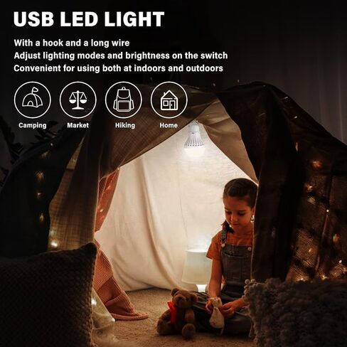 SIXRUN USB LED Lamp, 3 Lighting Modes Warm White Cold White Natural Light 10 Brightness Levels, with Hook and 2.5m Long Wire, for Camping Emergency Home Outdoor Lighting in Saudi Arabia