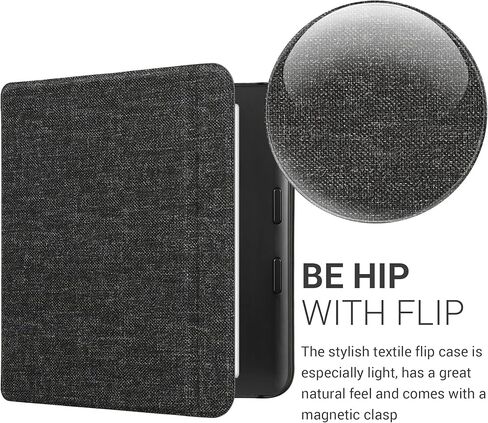 حافظة kwmobile متوافقة مع لون Kobo Libra - غطاء قارئ إلكتروني من القماش بنمط الكتاب - حافظة قابلة للطي - رمادي داكن in Kuwait