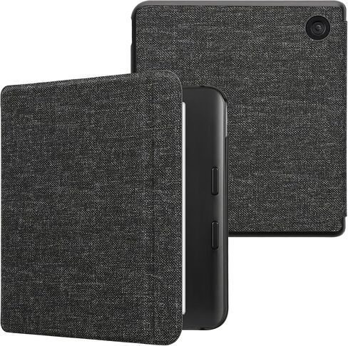 حافظة kwmobile متوافقة مع لون Kobo Libra - غطاء قارئ إلكتروني من القماش بنمط الكتاب - حافظة قابلة للطي - رمادي داكن in Kuwait