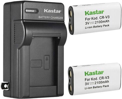 Kastar 2-Pack CR-V3 استبدال بطارية وشاحن حائط تيار متردد لأوليمبوس C-4000، C-4000Z، C-4040، C-4040Z، C-450، C-460، C-460 Zoom del Sol، C-500 Zoom، C-5050، C-5050Z، C-5500 Sport Zoom، C-700 in Kuwait