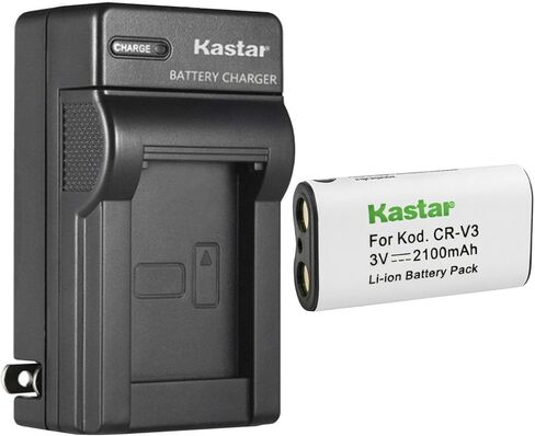 Kastar 2-Pack CR-V3 استبدال بطارية وشاحن حائط تيار متردد لأوليمبوس C-4000، C-4000Z، C-4040، C-4040Z، C-450، C-460، C-460 Zoom del Sol، C-500 Zoom، C-5050، C-5050Z، C-5500 Sport Zoom، C-700 in Kuwait