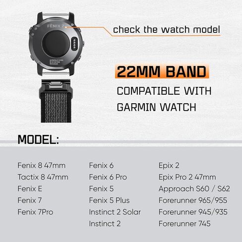 حلقة نايلون سريعة مقاس 22 مم متوافقة مع سوار ساعة Garmin Fenix ​​7 6 5/Fenix ​​8 47 مم/Fenix ​​E 47 مم/Fenix ​​5 Plus/Fenix ​​6 Pro/Fenix ​​7 Pro/Forerunner 955 965 945 935 in Kuwait
