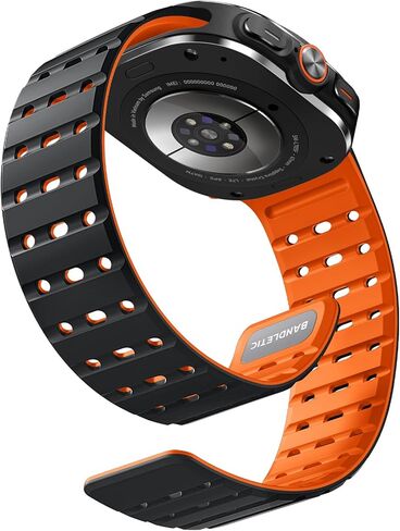 سوار رياضي مغناطيسي Bandletic متوافق مع Samsung Galaxy Watch Ultra Bands (2025/2024) 47 مم، أساور معصم بديلة متينة ورقيقة وناعمة من السيليكون مقاومة للماء للرجال والنساء، أسود/برتقالي in Saudi Arabia