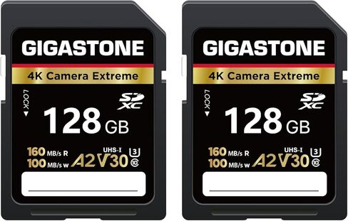[استعادة بيانات مجانية لمدة 5 سنوات] بطاقة ذاكرة GIGASTONE سعة 128 جيجابايت مكونة من قطعتين، كاميرا 4K Extreme، بطاقة ذاكرة A2 V30 U3 C10 SDXC عالية السرعة، متوافقة مع كاميرا Canon Pentax Kodak Olympus الرقمية in Kuwait