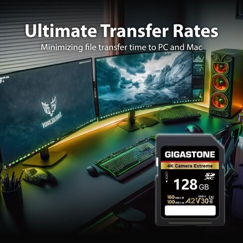 [استعادة بيانات مجانية لمدة 5 سنوات] بطاقة ذاكرة GIGASTONE سعة 128 جيجابايت مكونة من قطعتين، كاميرا 4K Extreme، بطاقة ذاكرة A2 V30 U3 C10 SDXC عالية السرعة، متوافقة مع كاميرا Canon Pentax Kodak Olympus الرقمية in Kuwait