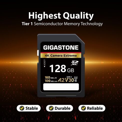 [استعادة بيانات مجانية لمدة 5 سنوات] بطاقة ذاكرة GIGASTONE سعة 128 جيجابايت مكونة من قطعتين، كاميرا 4K Extreme، بطاقة ذاكرة A2 V30 U3 C10 SDXC عالية السرعة، متوافقة مع كاميرا Canon Pentax Kodak Olympus الرقمية in Kuwait