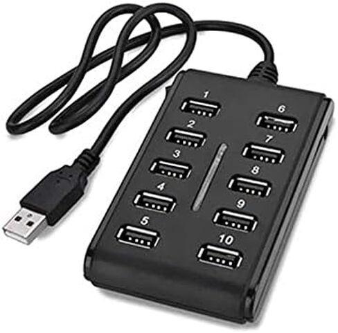 محطة إرساء محور 1 إلى 10 USB 2.0 | موزع USB مزدوج الصف بـ 10 منافذ مع مفتاح، نقل بيانات وشحن بسرعة 480 ميجابت في الثانية، محور مضغوط أسود ABS للكمبيوتر/المنزل in Saudi Arabia