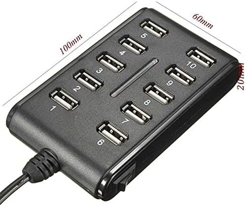 محطة إرساء محور 1 إلى 10 USB 2.0 | موزع USB مزدوج الصف بـ 10 منافذ مع مفتاح، نقل بيانات وشحن بسرعة 480 ميجابت في الثانية، محور مضغوط أسود ABS للكمبيوتر/المنزل in Saudi Arabia