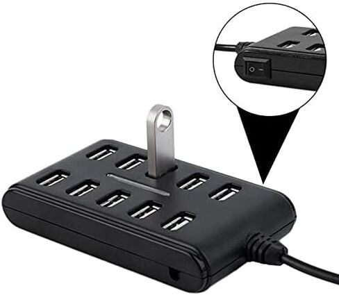محطة إرساء محور 1 إلى 10 USB 2.0 | موزع USB مزدوج الصف بـ 10 منافذ مع مفتاح، نقل بيانات وشحن بسرعة 480 ميجابت في الثانية، محور مضغوط أسود ABS للكمبيوتر/المنزل in Saudi Arabia