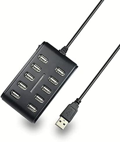 محطة إرساء محور 1 إلى 10 USB 2.0 | موزع USB مزدوج الصف بـ 10 منافذ مع مفتاح، نقل بيانات وشحن بسرعة 480 ميجابت في الثانية، محور مضغوط أسود ABS للكمبيوتر/المنزل in Saudi Arabia