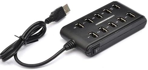 محطة إرساء محور 1 إلى 10 USB 2.0 | موزع USB مزدوج الصف بـ 10 منافذ مع مفتاح، نقل بيانات وشحن بسرعة 480 ميجابت في الثانية، محور مضغوط أسود ABS للكمبيوتر/المنزل in Saudi Arabia