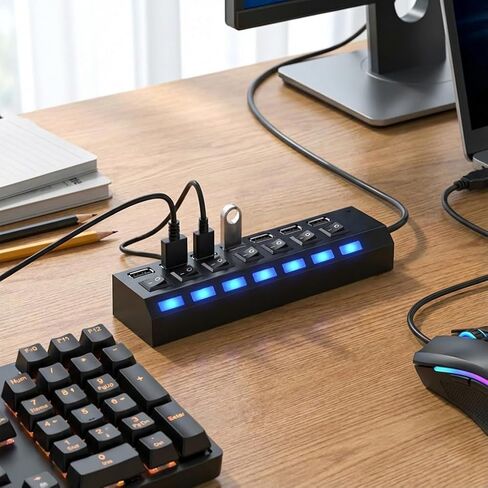 4-Port USB Hub with LED Indicators and Independent Switching for Keyboards Mice and Memory Cards in Saudi Arabia
