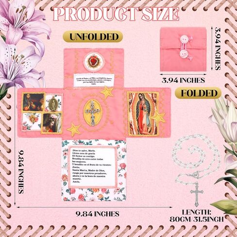 HunnmingRe Handmade Catholic Pocket with Silver Prayer Cross, Catholic Pocket Shrine with Built in Pearl Rosary Cross Prayer Quilt Portable Faith Altar Christian Gift for Friends and Family in Saudi Arabia