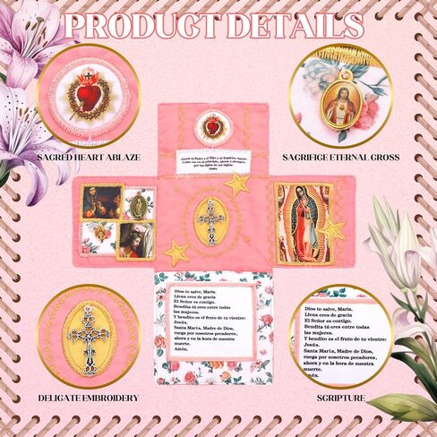 HunnmingRe Handmade Catholic Pocket with Silver Prayer Cross, Catholic Pocket Shrine with Built in Pearl Rosary Cross Prayer Quilt Portable Faith Altar Christian Gift for Friends and Family in Saudi Arabia