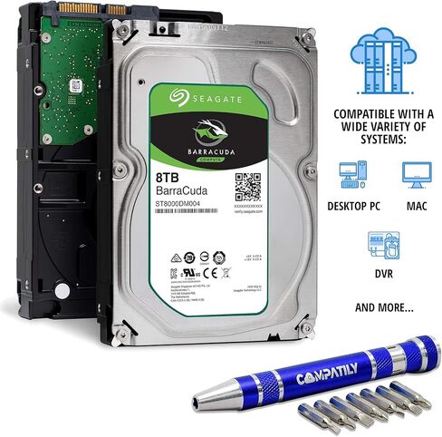 Seagate Barracuda 8TB 7.2K SATA 6Gb/s 256MB Cache 3.5in | 512e | ST8000DM004 | HDD Bundle with COMPATILY Aluminum Hard Drive Carrier Screw Kit (Renewed) in Saudi Arabia