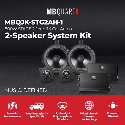 طقم ترقية صوت السيارة MB Quart MBQJK-STG2AH-1 800W STAGE 2 Jeep JK مع مضخم صوت، مجموعة مكبري صوت، مكبرات صوت تيتانيوم، لوحدة مصدر ما بعد البيع in Kuwait